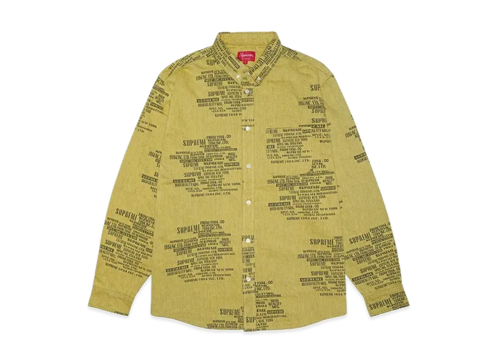 Supreme Trademark Jacquard Denim Shirt "Washed Yellow"