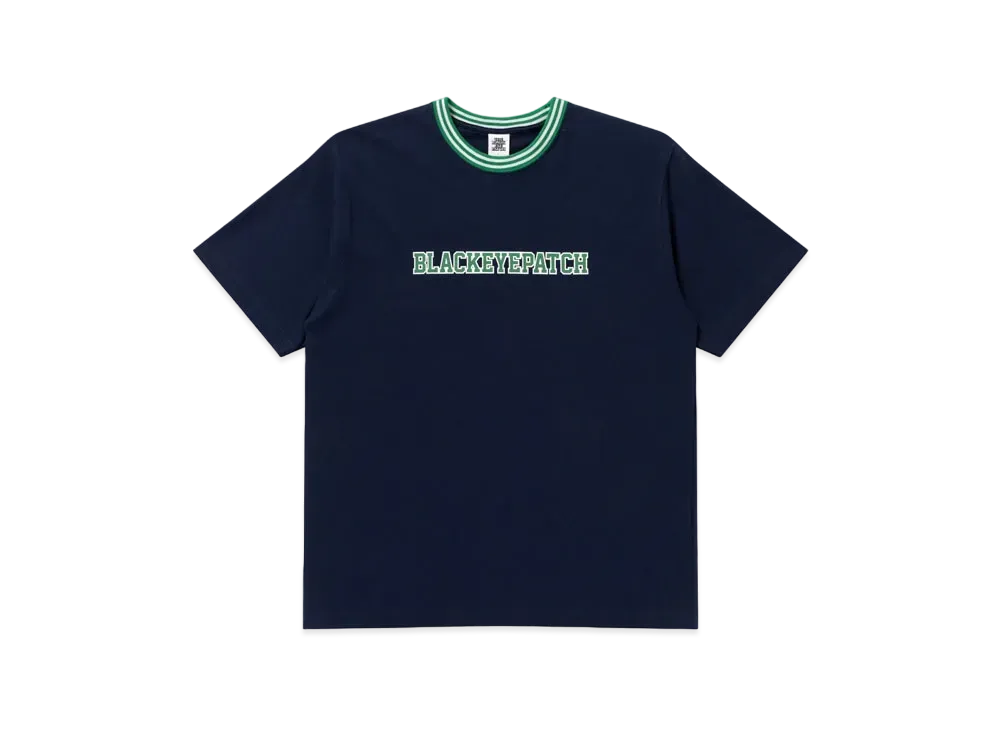Black Eye Patch College Bordered Collar Tee "Navy"