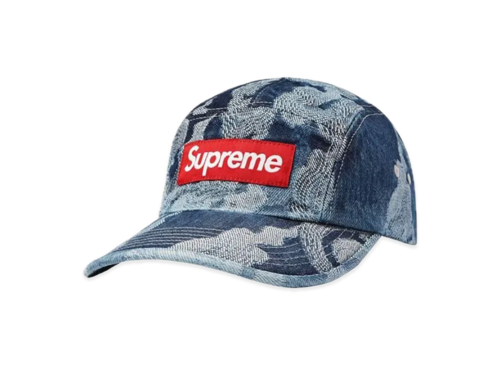 Supreme Flames Jacquard Denim Camp Cap "Washed Indigo"