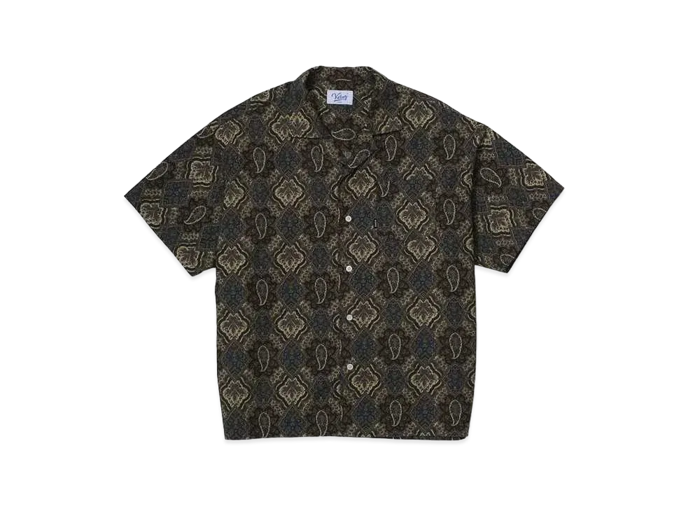 KEBOZ Paisley Rip Stop Open Collar Shirt "Gray Beige"