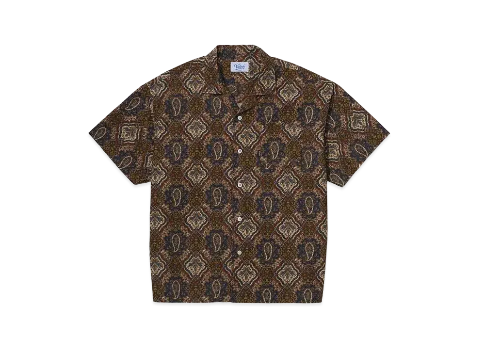 KEBOZ Paisley Rip Stop Open Collar Shirt "Khaki"