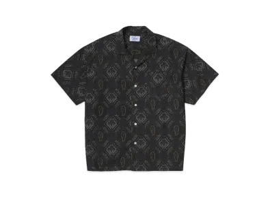 KEBOZ Paisley Rip Stop Open Collar Shirt "Grey"