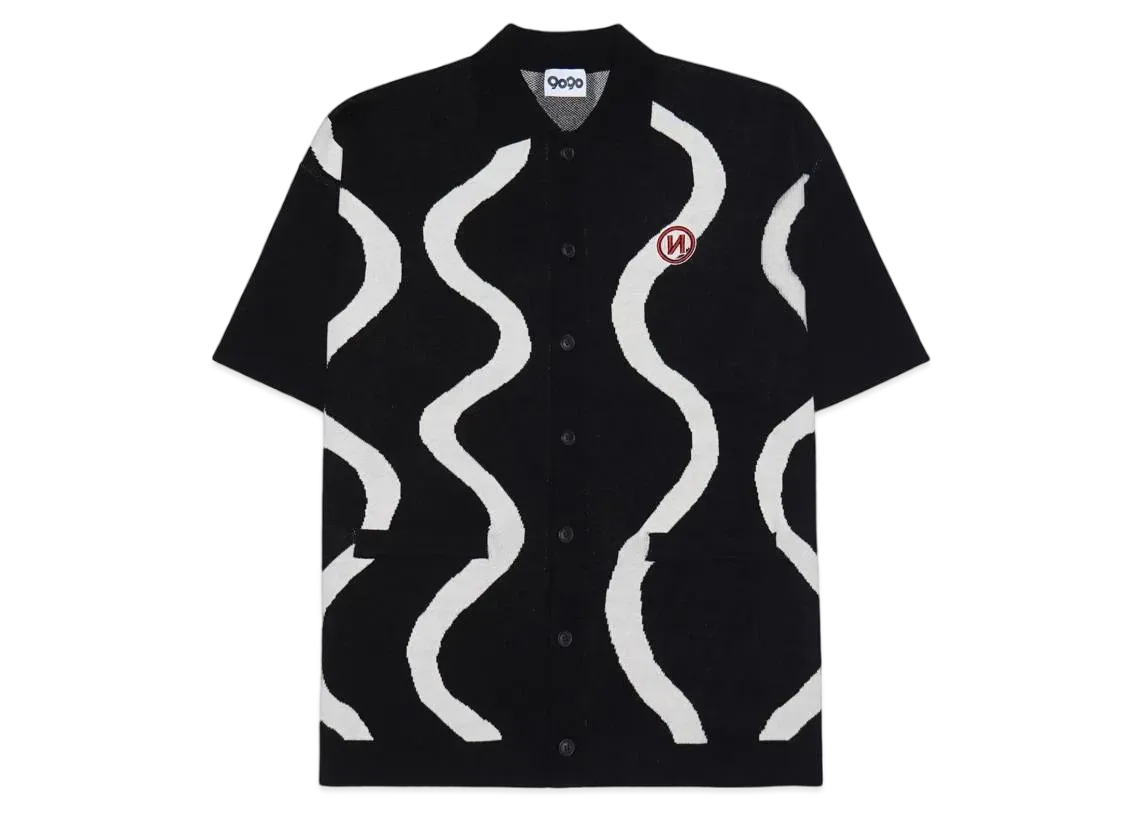 9090 Wave Line Half Cardigan "Black"