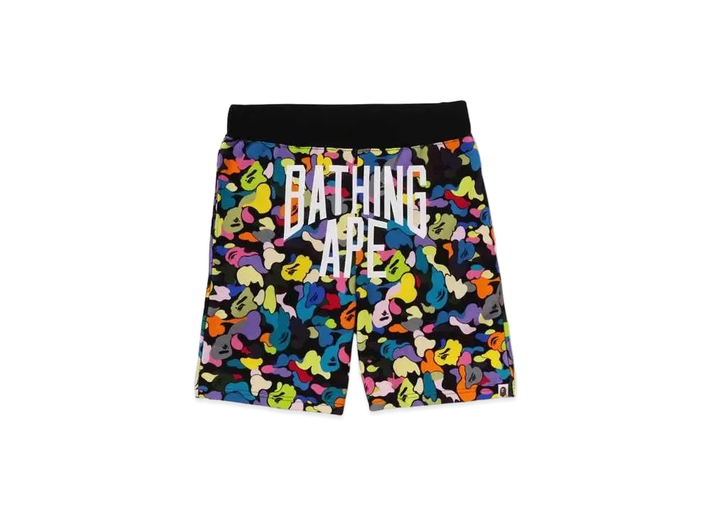 A BATHING APE Multi Camo NYC Logo Sweat Shorts "Black"