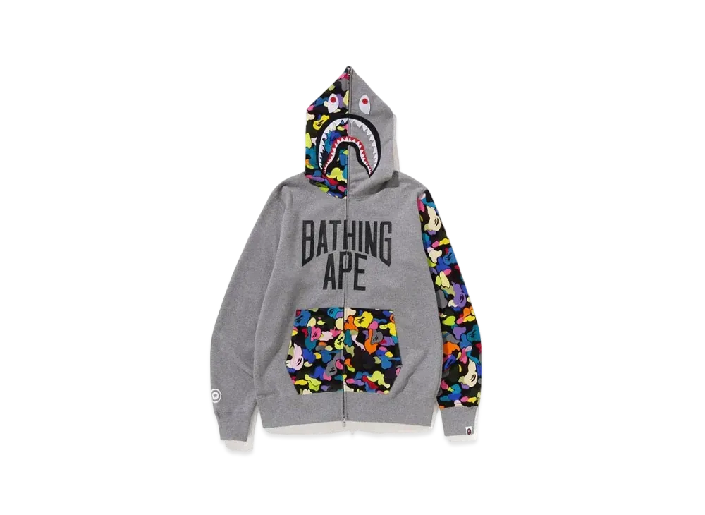 A BATHING APE Multi Camo NYC Logo Shark Full Zip Hoodie "Gray"