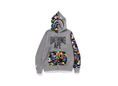 A BATHING APE Multi Camo NYC Logo Shark Full Zip Hoodie "Gray"