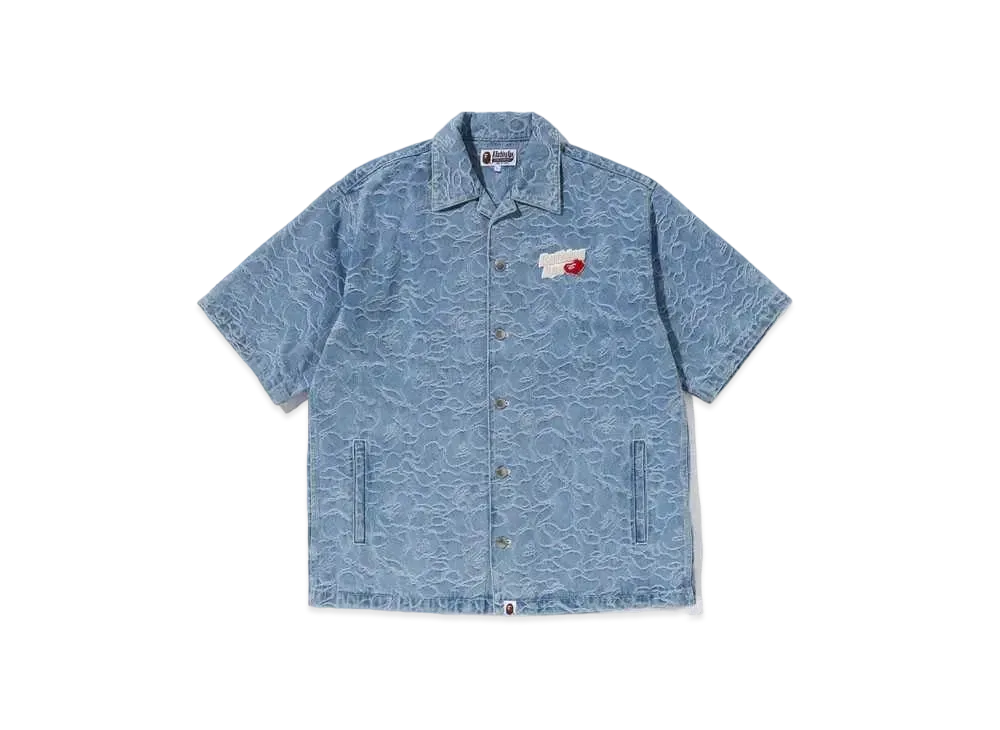 A BATHING APE Line Camo Denim S/S Shirt "Lightindi"