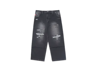 9090 King Logo Damage Buggy Denim "Black"