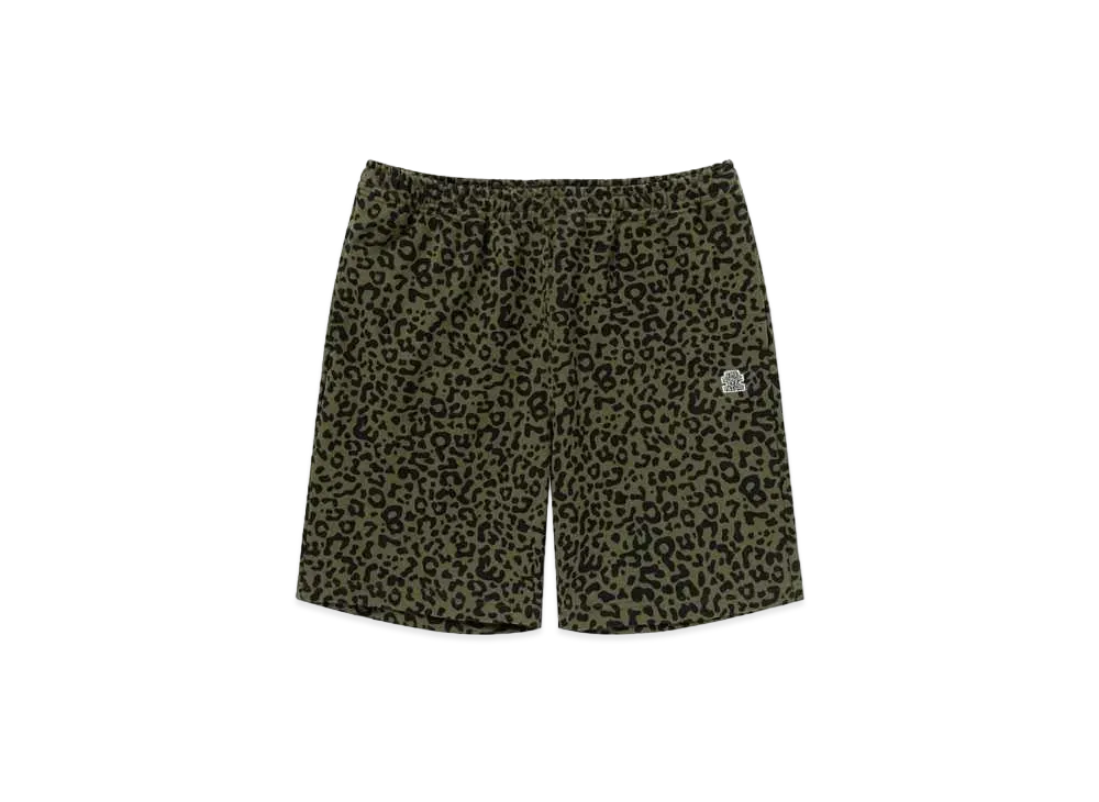 Black Eye Patch Leopard Patterned Sweat Shorts "Olive"