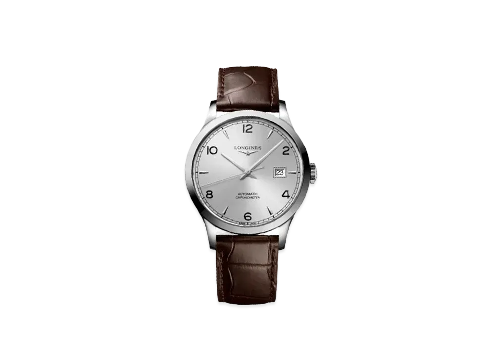 Longines Record Collection 40.00 mm "Silver Sun Ray/Stainless Steel/Brown" L2.821.4.76.2