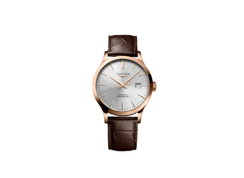 Longines Record Collection 38.50 mm "Silver Sun Ray/Pink Gold/Brown" L2.820.8.72.2