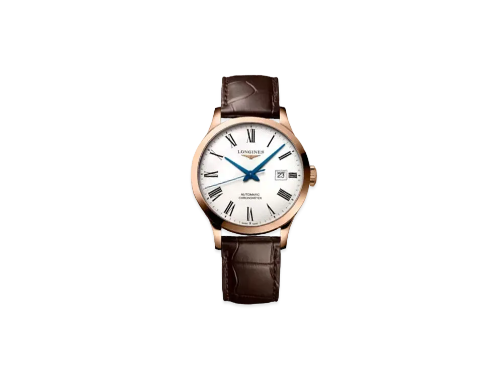 Longines Record Collection 38.50 mm "Matte White/Pink Gold/Brown" L2.820.8.11.2