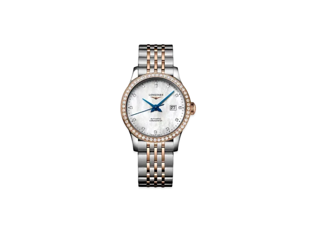 Longines Record Collection 38.50 mm "White Mother-of-Pearl/Stainless Steel/Pink Gold" L2.321.5.89.7
