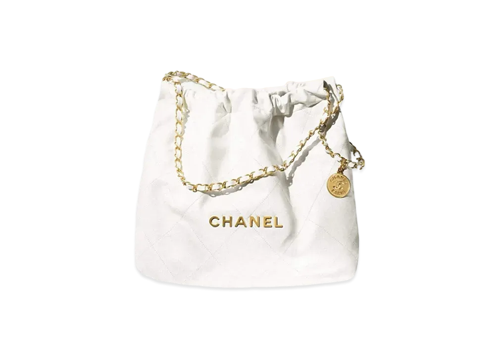 CHANEL 22 Hand Bag Shiny Calfskin "White/Gold"