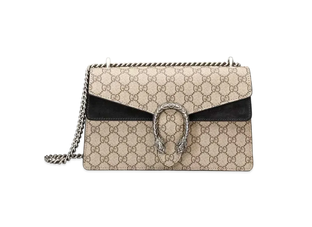 GUCCI Dionysus Small GG Shoulder Bag GG Supreme Canvas "Beige/Ebomy/Black"