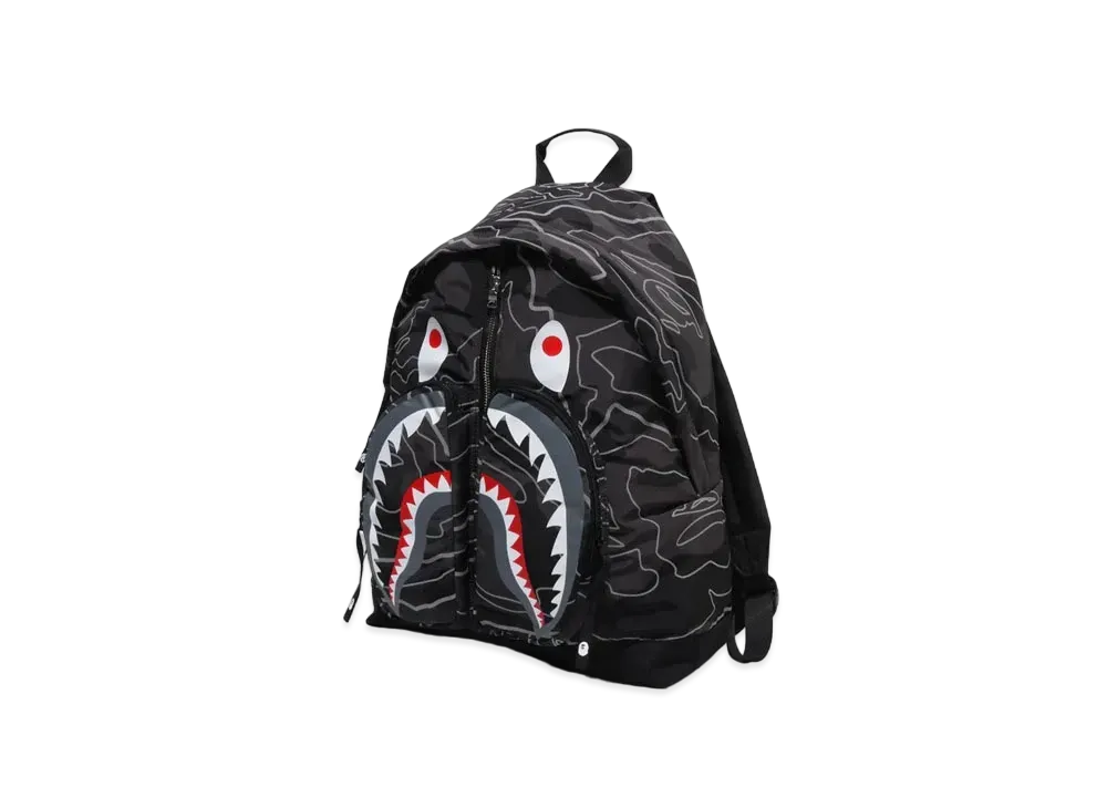 A BATHING APE Layered Line Camo Shark Day Pack "Black"