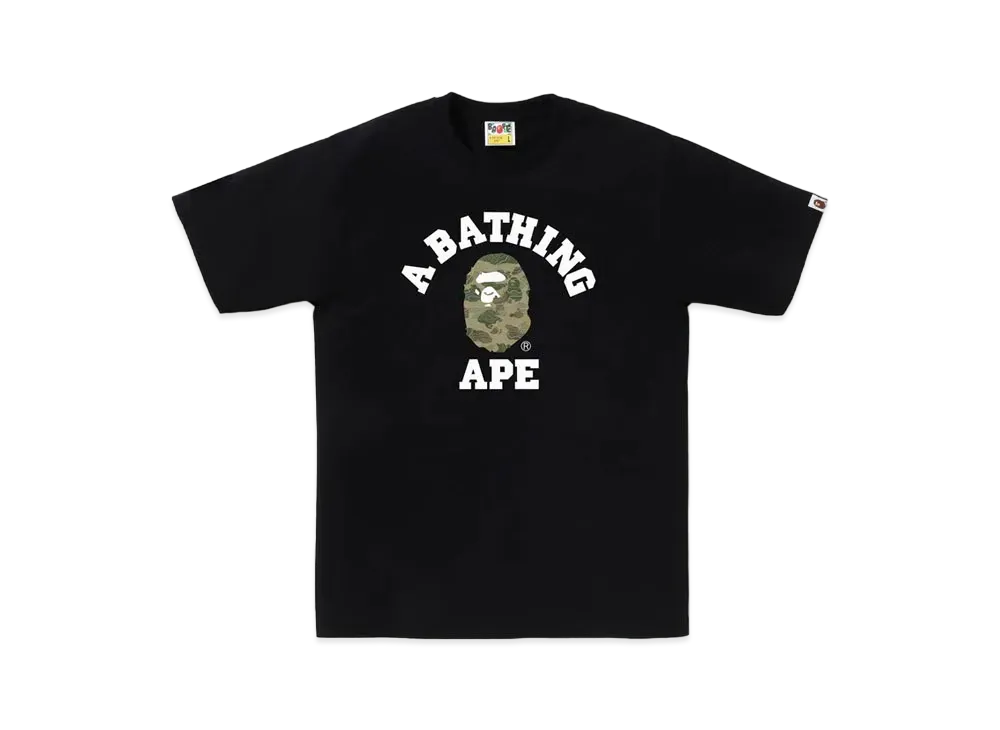 A BATHING APE Layered Line Camo College Tee "Black/Beige"