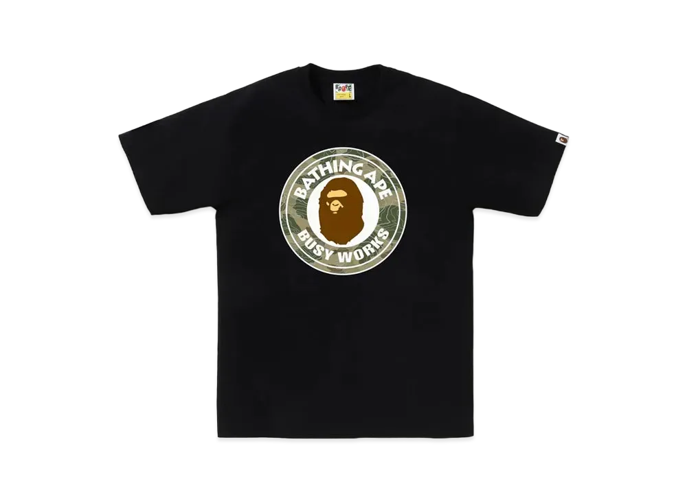 A BATHING APE Layered Line Camo Busy Works Tee "Black/Beige"