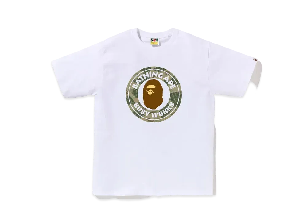 A BATHING APE Layered Line Camo Busy Works Tee "White/Beige"