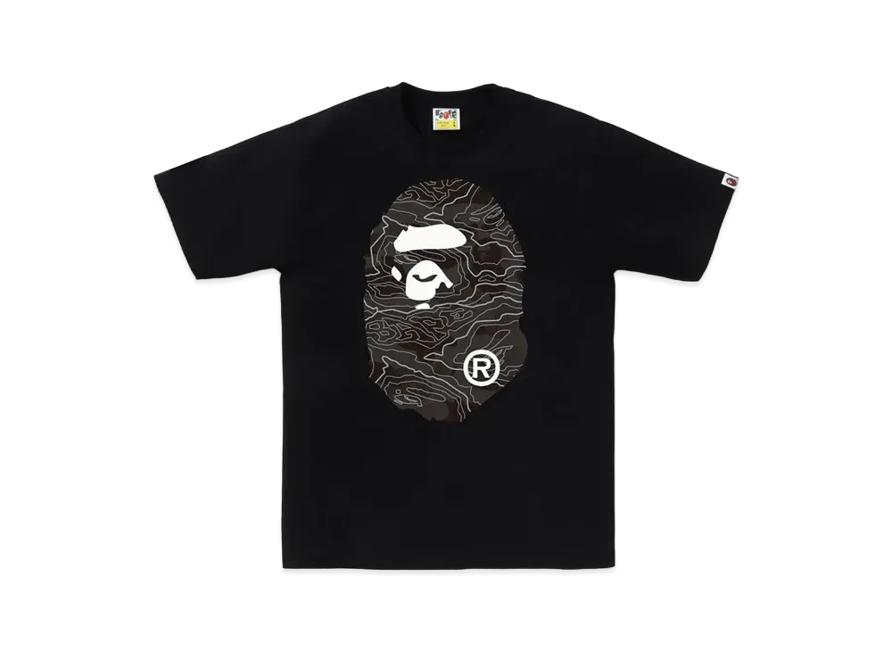 A BATHING APE Layered Line Camo Big Ape Head Tee "Black/Black"