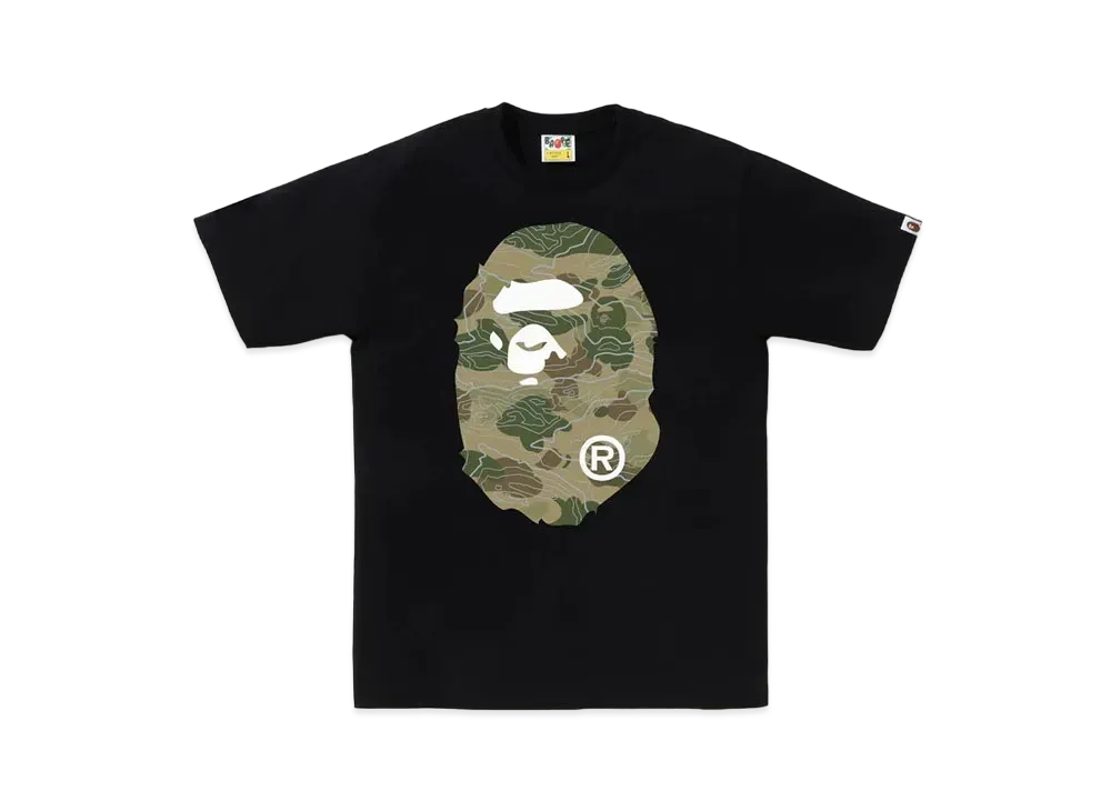 A BATHING APE Layered Line Camo Big Ape Head Tee "Black/Beige"