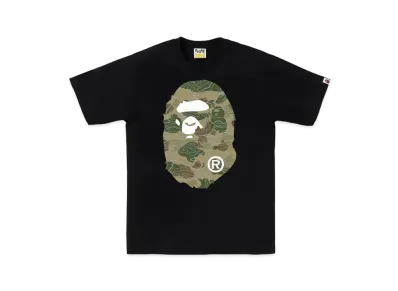 A BATHING APE Layered Line Camo Big Ape Head Tee "Black/Beige"