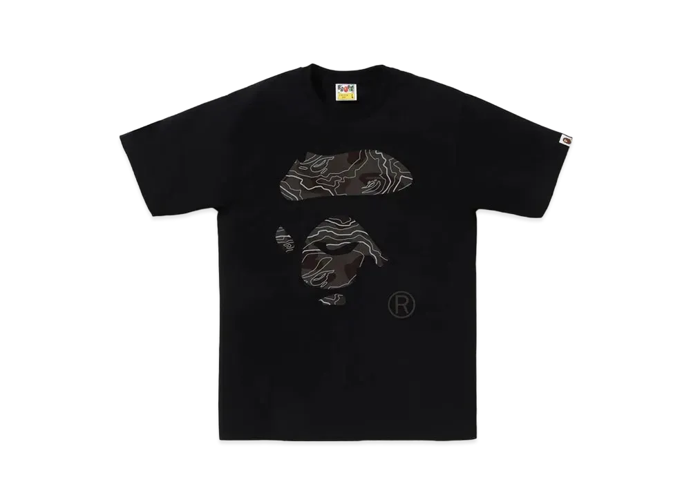 A BATHING APE Layered Line Camo Ape Face Tee "Black/Black"