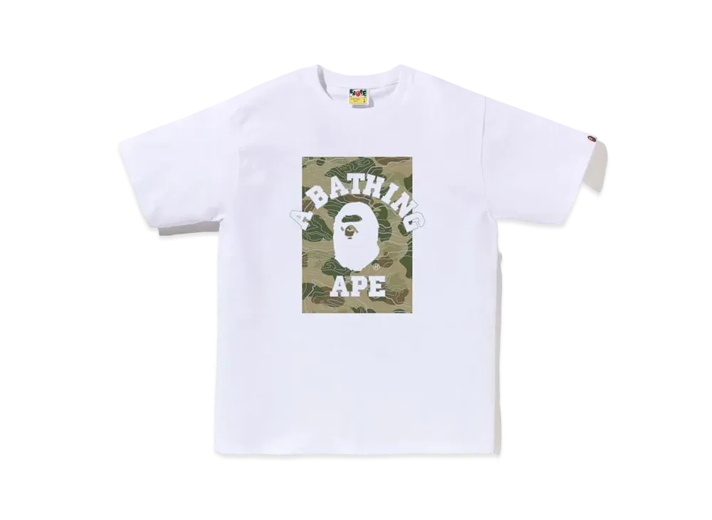 A BATHING APE Layered Line Camo ON College Tee "White/Beige"