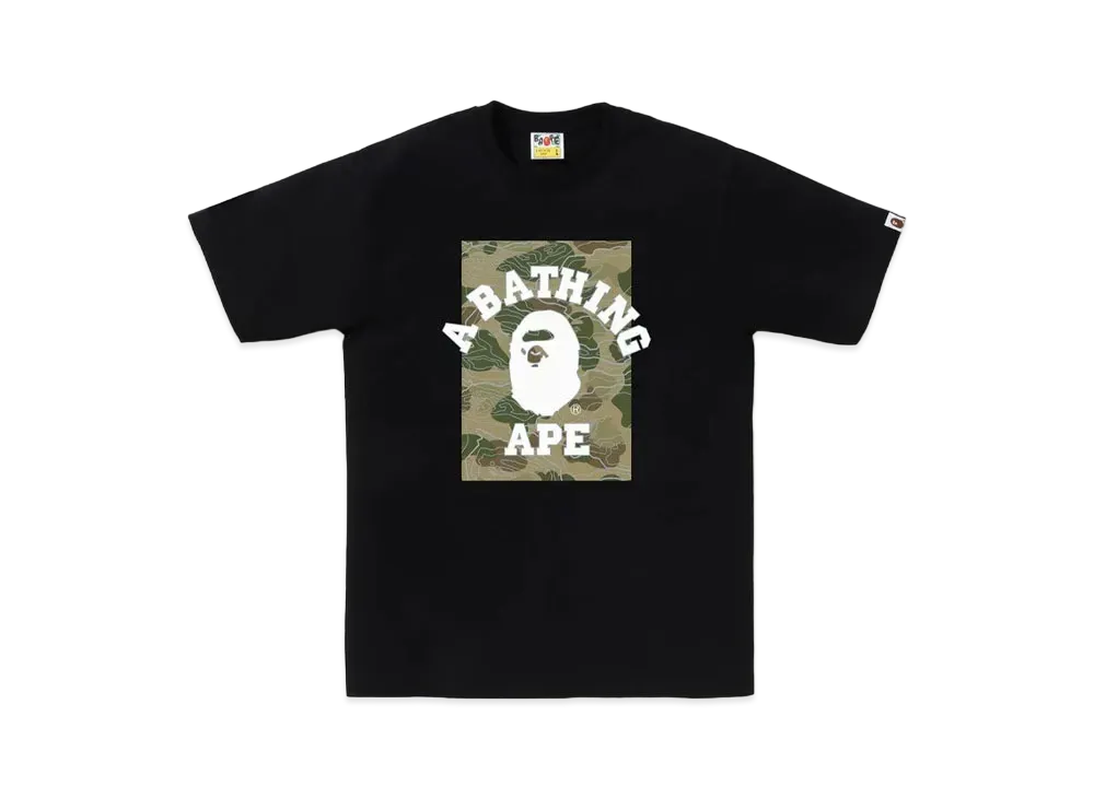 A BATHING APE Layered Line Camo ON College Tee "Black/Beige"