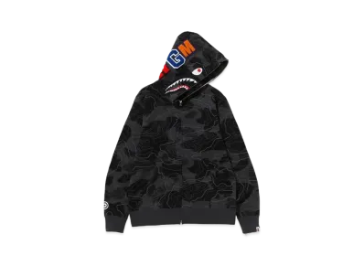A BATHING APE Layered Line Camo Shark Full Zip Hoodie "Black"