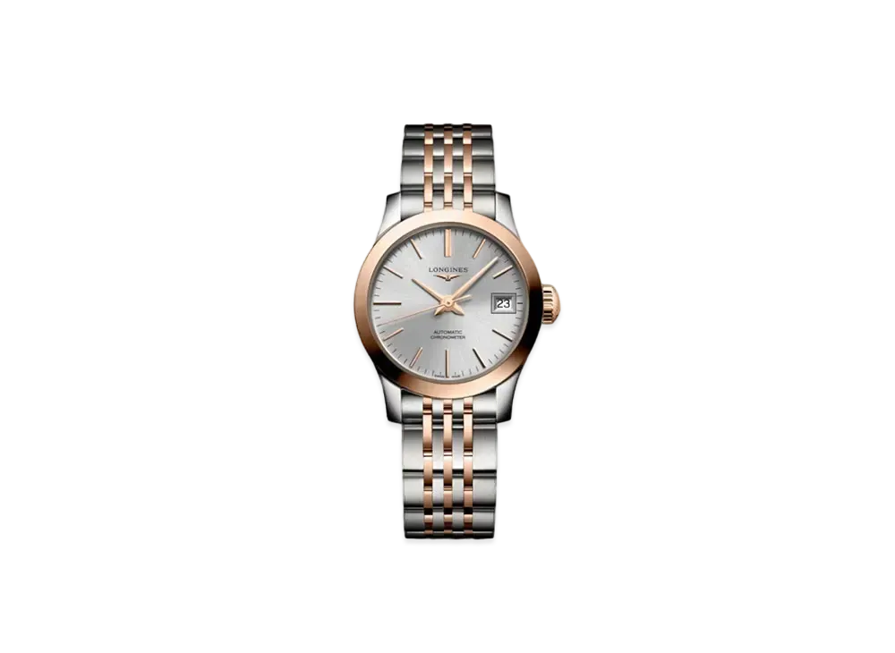 Longines Record Collection 26.00 mm "Silver Sun Ray/Stainless Steel/Rose Gold" L2.320.5.72.7