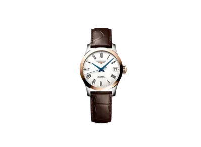 Longines Record Collection 26.00 mm "Matte White/Stainless Steel/Rose Gold/Brown" L2.320.5.11.2