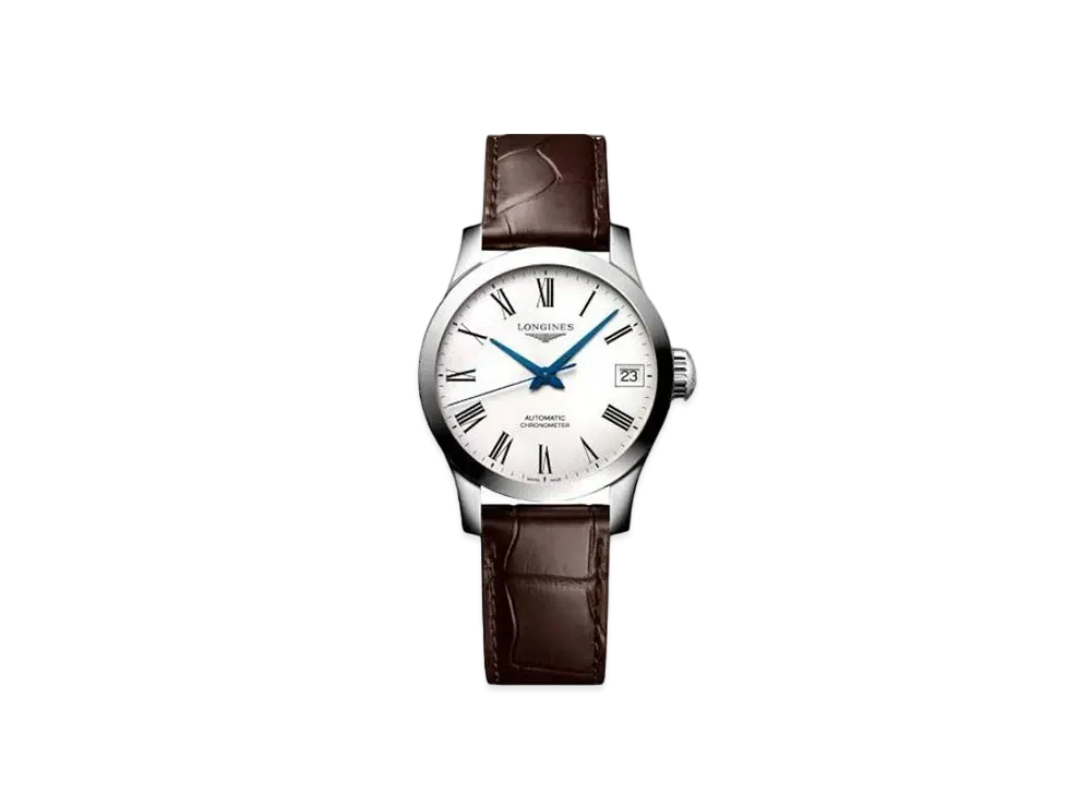 Longines Record Collection 26.00 mm "Matte White/Stainless Steel/Brown" L2.320.4.11.2