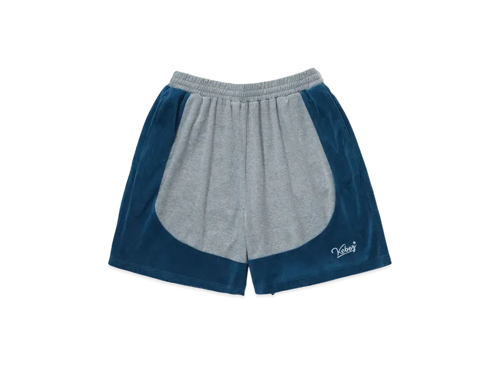 KEBOZ Velour Track Shorts "Gray/Royal Navy"