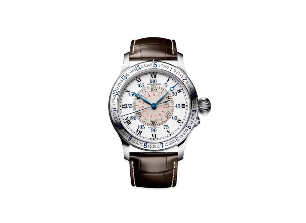 Longines Heritage Avigation Lindberg Hour Angle Watch 47.50 mm "White Lacquer Polish/Stainless Steel/Brown" L2.678.4.11.0