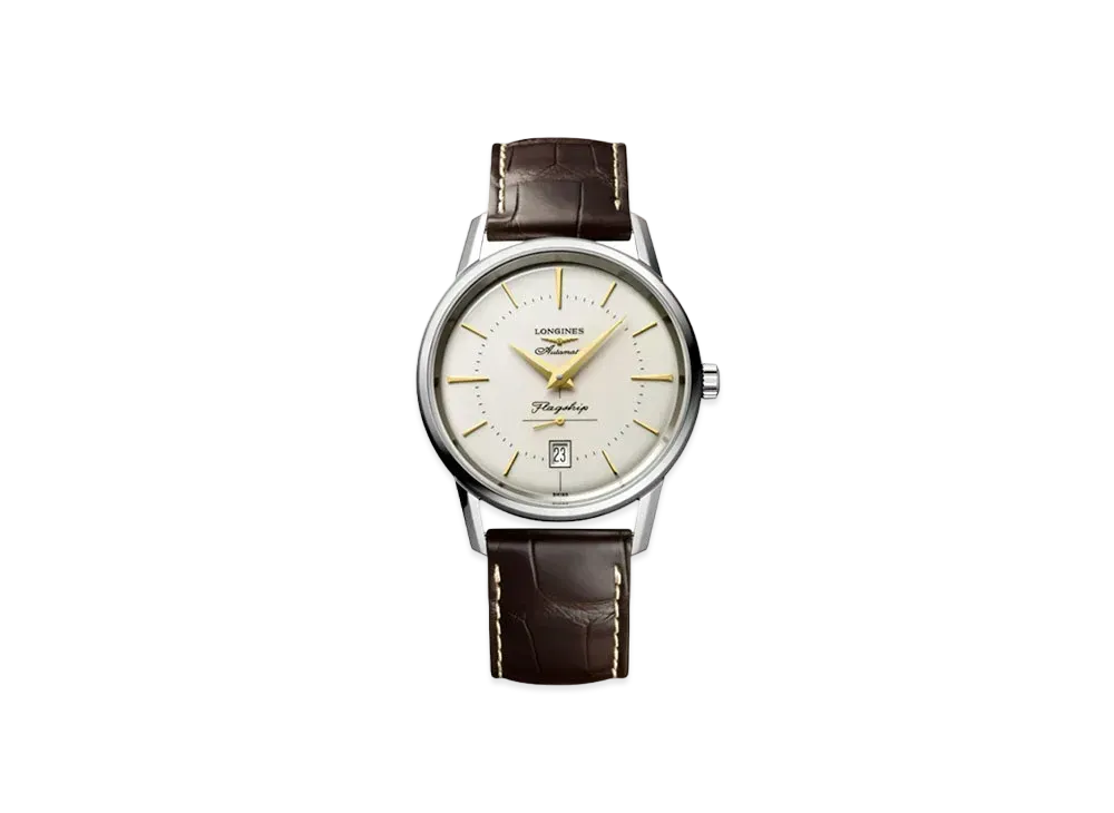 Longines Heritage Classic Flagship Heritage 38.50mm "Silver/Stainless Steel/Brown" L4.795.4.78.2
