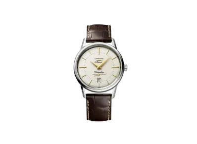Longines Heritage Classic Flagship Heritage 38.50mm "Silver/Stainless Steel/Brown" L4.795.4.78.2