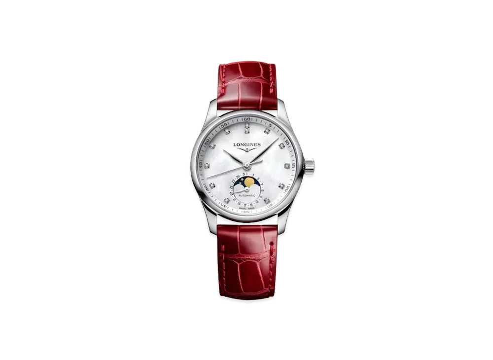 Longines Master Collection 34.00mm "White Mother-of-Pearl/Stainless Steel/Red" L2.409.4.87.2
