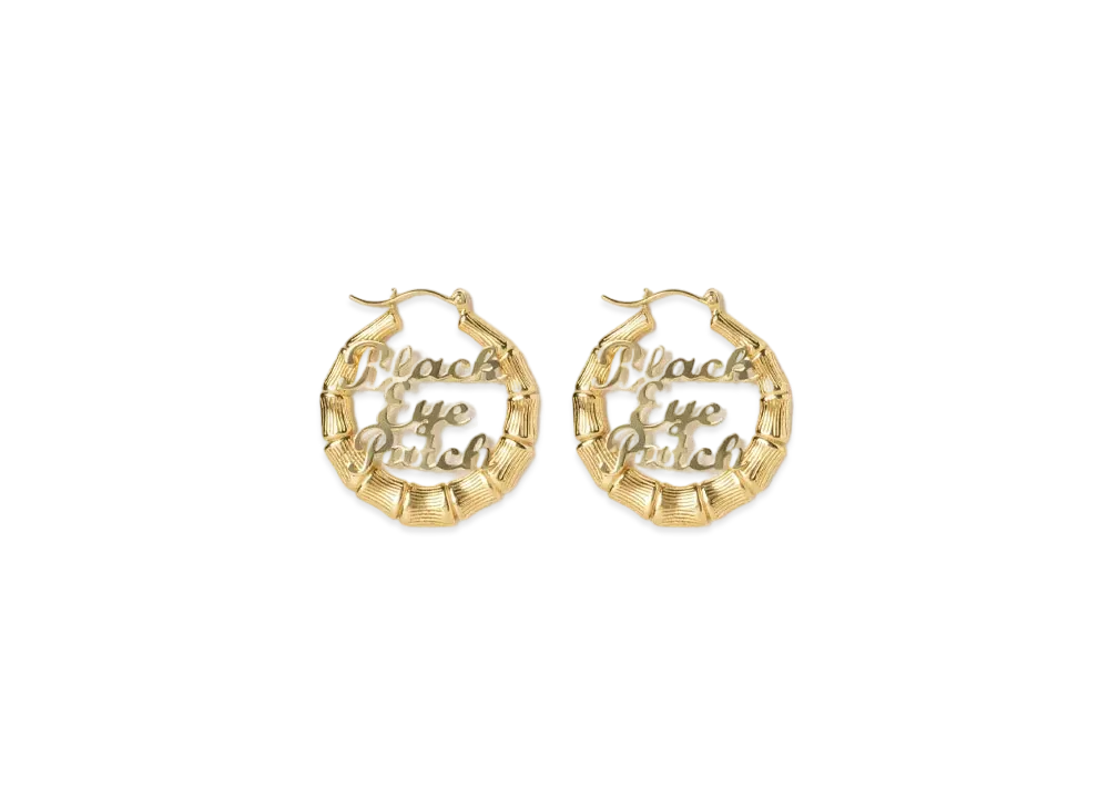 Black Eye Patch Bamboo Hoop Earrings (2 Pieces) "Gold"