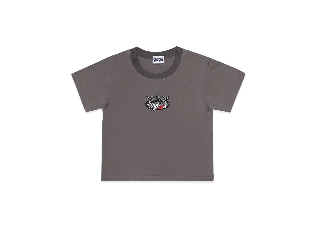 9090 King Logo Cropped Herat Tee "Charcoal Black"