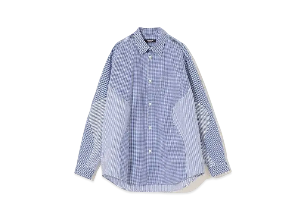 UNDERCOVER Check x Stripe Switching Cotton Shirt "Blue CK"