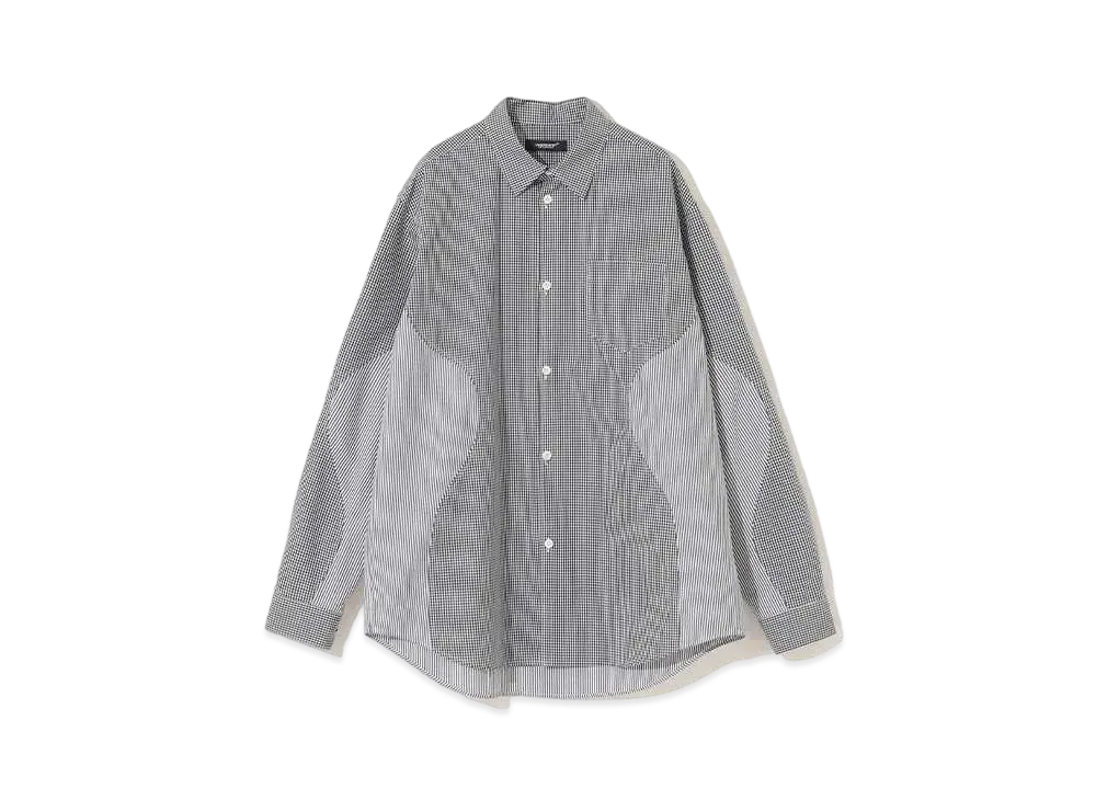 UNDERCOVER Check x Stripe Switching Cotton Shirt "Black CK"