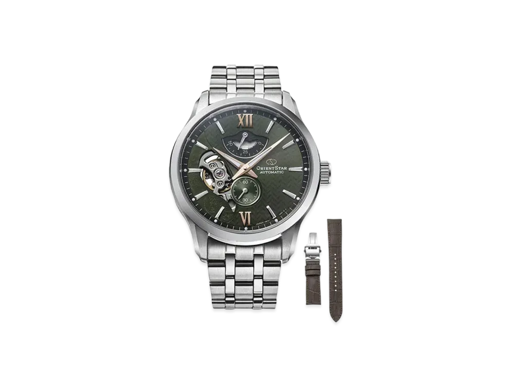 ORIENT STAR Contemporary Collection Layered Skeleton with Leather Replacement Band with ORIENT STAR Limited RK-AV0B07E