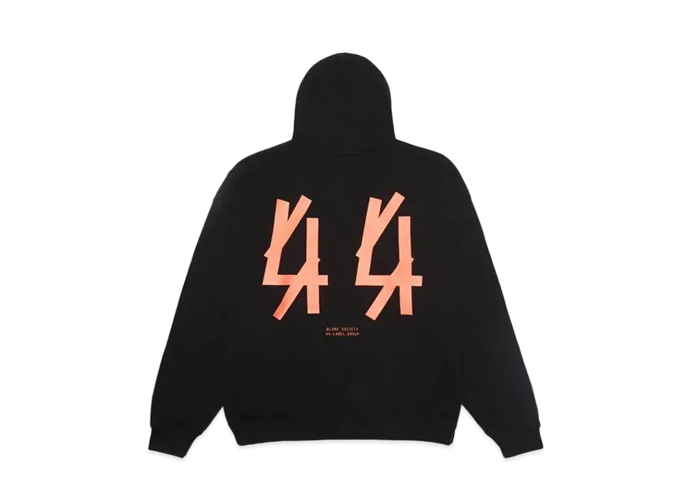 44 LABEL GROUP BASIC HOODIE JERSEY FELPA DIAGONAL BLACK + 44 SOLID NEON PRINT "BLACK"
