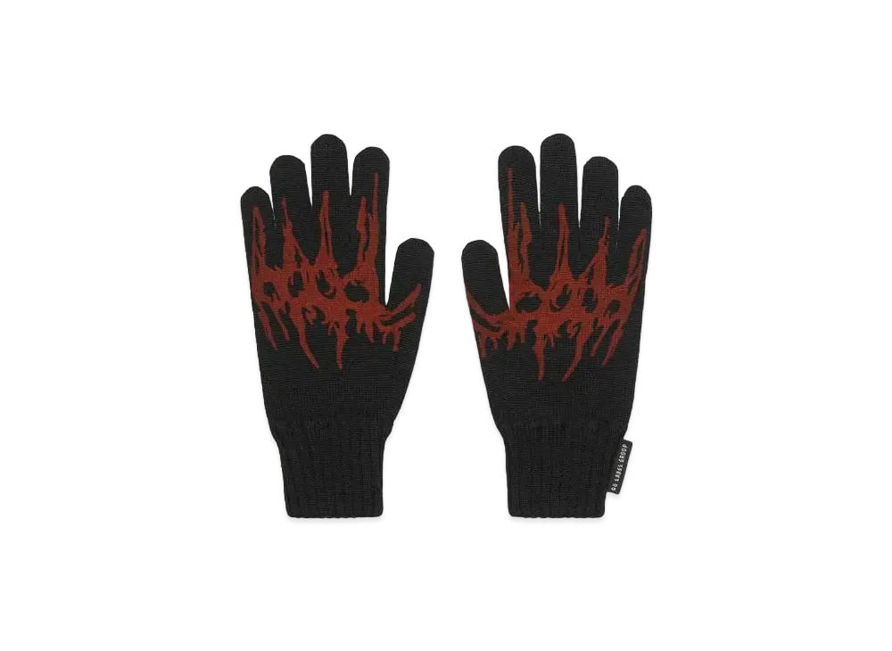 44 LABEL GROUP TRIBAL GLOVES MERINO 100 BLACK + RED TRIBAL PRINT "BLACK"