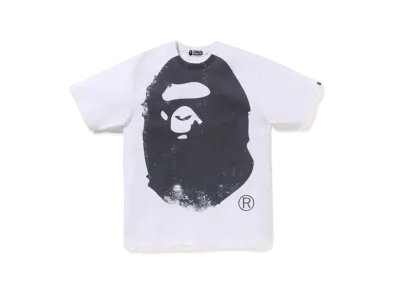 A BATHING APE Overprinted Ape Head Tee "White"