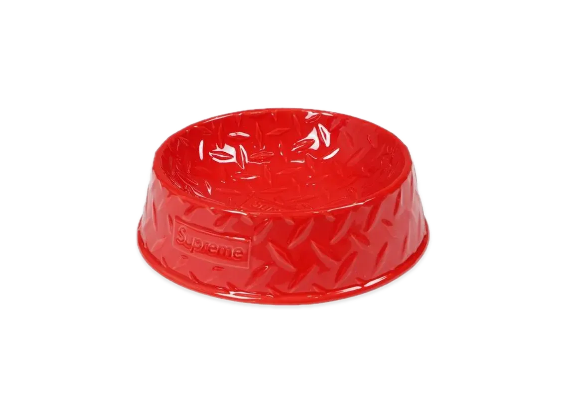 Supreme Diamond Plate Dog Bowl "Red"