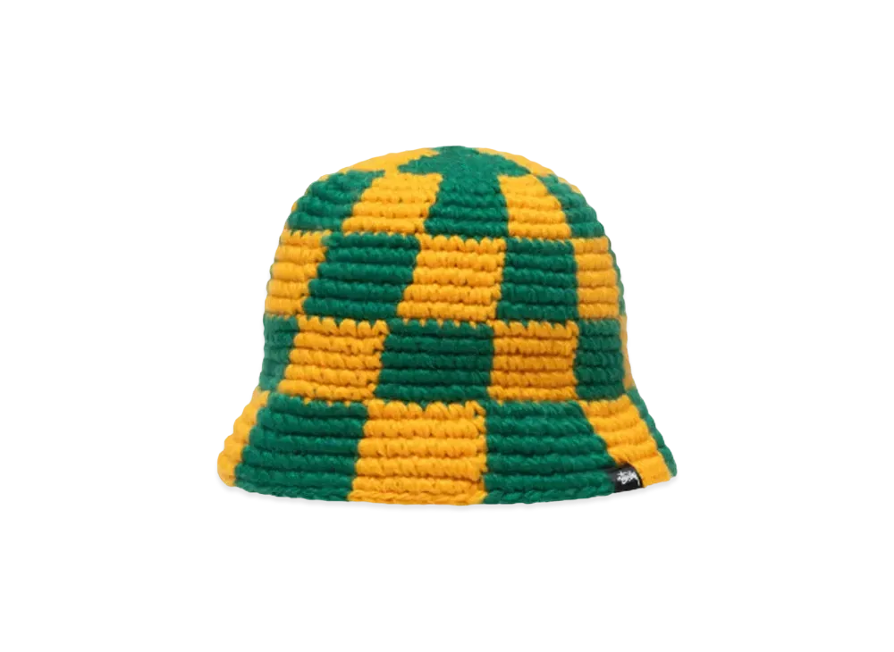 ステューシー バケットハット チェッカーニット "エバーグリーン"