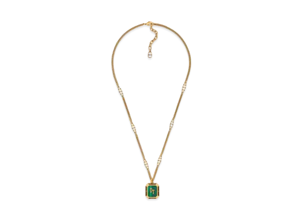 Dior Tears Pendant Necklace (Brass and Malachite) "Gold"