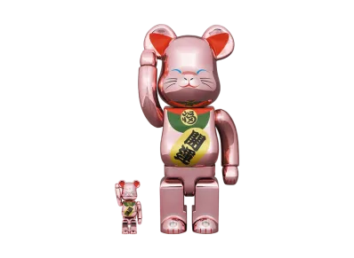Bearbrick Maneki Neko Good Luck Peach Gold Plated 100% & 400%